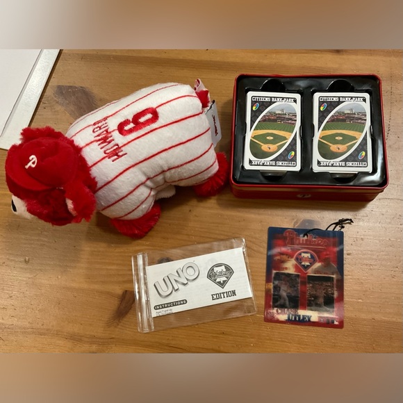 Fundex: Philadelphia Phillies on Uno cards mini pillow pet and 3 crocs charms. - Picture 8 of 12